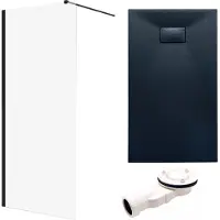Badland SET Inloopdouche 140x195 + Douchebak 90x170 - Rechthoekig, transparant gehard nano-glas, zwart, steenlook, SMC, inclusief sifon | KETIL VIDAR