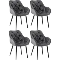 CLP Tanna Set van 4 eetkamerstoelen - Met armleuning - Velvet - Fluweel/zwart