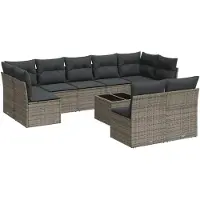 vidaXL 10-delige loungeset voor de tuin met kussens, grijs, polyrotan