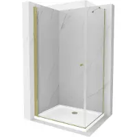 Mexen Pretoria douchecabine scharnierend 70 x 80 , transparant, goud + Flat douchebak - 852-070-080-50-00-4010