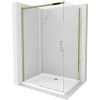 Mexen Omega schuifdouchecabine 110 x 70 , transparant, goud + Flat douchebak - 825-110-070-50-00-4010