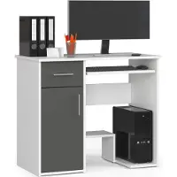 Akord Bureau JAY met 1 Lade / Computerbureau / Computer Tafel / Bureautafel / Wit - Grafietgrijs / 90 x 74 x 50 cm