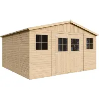 Timbela Holz tuinhuizen met geïmpregneerde vloer - Opbergruimte met ramen - H246 x 418 x 420 cm / 16 m² - Natuurlijk houten tuinhuizen met verticale planken - M330+330G
