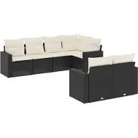 vidaXL 7-delige Loungeset met kussens poly rattan zwart