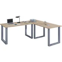 VCM Lona hoekbureau 220x220x80 cm U-frame Sonoma eiken decor, zilverkleurig.