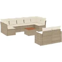 vidaXL 10-delige Loungeset met kussens poly rattan beige