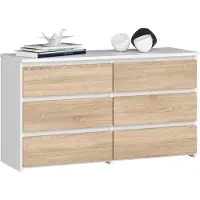 Akord Ladekast CL100 met 6 Lades / Furniture Factory / Wit – Sonoma Eik / 100 x 57 x 35 cm