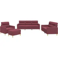 vidaXL 4-delige Loungeset met kussens stof wijnrood