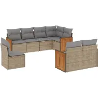 vidaXL 8-delige Loungeset met kussens poly rattan beige