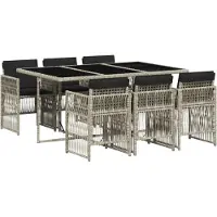 vidaXL 7-delige Tuinset met kussens poly rattan grijs