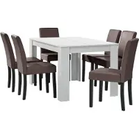 En.casa [] Eettafel wit, mat, met 6 stoelen, bruin, bekleed met kunstleer. Afmetingen: 140x90 cm. Eetset voor de eetkamer