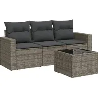 vidaXL 4-delige Loungeset met kussens poly rattan grijs