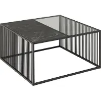 Actona Stig salontafel 80x80 cm glas rookkleurig, zwart marmer decor.