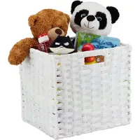 Relaxdays opbergmand badkamer - opvouwbaar - gevlochten 31x32x30 cm - voor speelgoed - wit