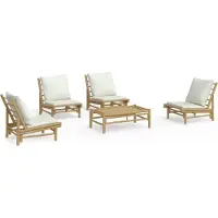 vidaXL 5-delige Loungeset met kussens bamboe crèmewit