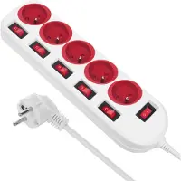 Macleans - Stekkerdoos met schakelaars - 5-polige verlengkabel - 250VAC/10A | 1,5m - Wit