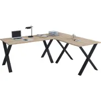 VCM Lona hoekbureau 220x190x80 cm X-frame Sonoma eiken decor, zwart.