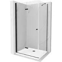 Mexen Lima opvouwbare douchecabine 70 x 110 , transparant, zwart + Flat douchebak, wit - 856-070-110-70-00-4010B