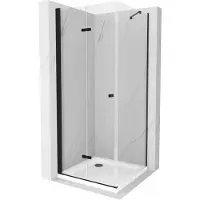 Mexen Lima inklapbare douchecabine 100 x 100 , transparant, zwart + Flat douchebak, wit - 856-100-100-70-00-4010B