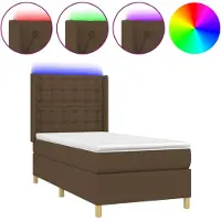 vidaXL Boxspring met matras en LED stof donkerbruin 90x190 cm