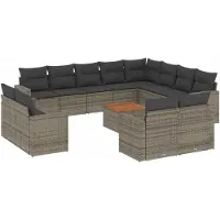 vidaXL 13-delige loungeset voor de tuin met kussens, grijs, polyrotan
