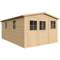 Timbela Holz tuinhuizen - Opbergruimte met ramen - H226x516x324 cm / 15 m² - Tuinhuis van natuurlijk hout met verticale planken - Tuinwerkplaats - Fietsenopslag - M337