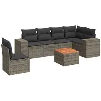 vidaXL 7-delige Loungeset met kussens poly rattan grijs
