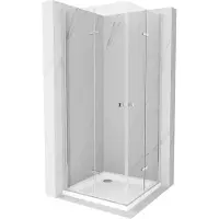 Mexen Lima Duo opvouwbare douchecabine 80 x 80 , transparant, chroom + Flat douchebak - 856-080-080-01-02-4010