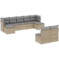 vidaXL 9-delige Loungeset met kussens poly rattan beige