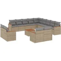 vidaXL 14-delige Loungeset met kussens poly rattan gemengd beige