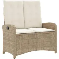 vidaXL Tuinbankje verstelbaar met kussens poly rattan beige