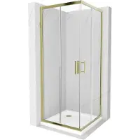 Mexen Rio vierkante douchecabine 90 x 90 , transparant, goudkleurig + Flat douchebak, wit - 860-090-090-50-00-4010G