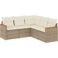 vidaXL 5-delige Loungeset met kussens poly rattan beige