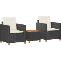 vidaXL 3-delige Bistroset met kussens poly rattan en acaciahout zwart