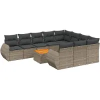 vidaXL 11-delige Loungeset met kussens poly rattan grijs