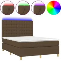 vidaXL Boxspringbed met matras en LED-verlichting, donkerbruin, 140x190 cm, stof