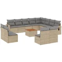 vidaXL 13-delige Loungeset met kussens poly rattan beige