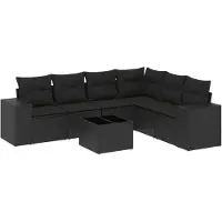 vidaXL 7-delige tuinmeubelset met kussens, zwart, polyrotan