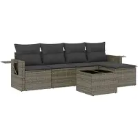 vidaXL 6-delige tuinmeubelset met kussens, grijs, polyrotan