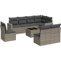 vidaXL 9-delige Loungeset met kussens poly rattan grijs