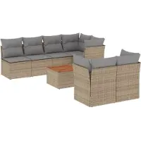 vidaXL 8-delige Loungeset met kussens poly rattan beige