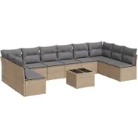 vidaXL 11-delige Tuinset met kussens poly rattan beige