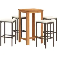 vidaXL 5-delige Tuinbarset massief acaciahout en poly rattan bruin
