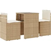 vidaXL 3-delige Bistroset met kussens poly rattan beige