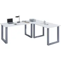 VCM Lona hoekbureau 160x160x50 cm U-frame wit, zilverkleurig.