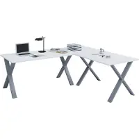 VCM Lona hoekbureau 220x220x80 cm X-frame wit, zilverkleurig.