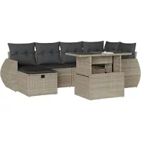 vidaXL 7-delige tuinmeubelset met kussens, lichtgrijs, polyrotan
