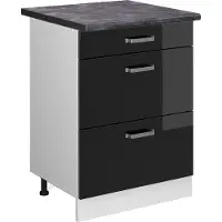 Vicco Keukenonderkast R-Line Zwart hoogglans 60 cm met laden, WB Antraciet, Model 46012