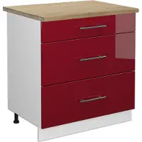 Vicco Fame-Line Keukenonderkast – 80 cm met 3 laden, WB Eik Bordeauxrode hoogglans