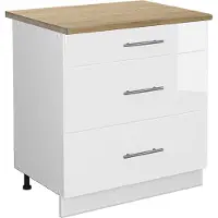 Vicco Fame-Line Keukenonderkast – 80 cm met 3 laden, WB Eik Wit Hoogglans
